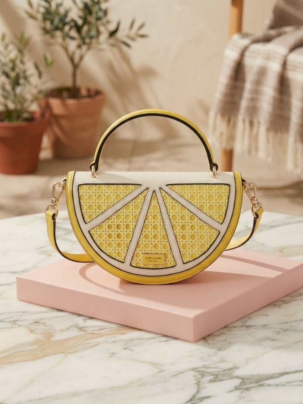 Kate Spade Lemon Drop Wicker 3D Crossbody Bag KB971